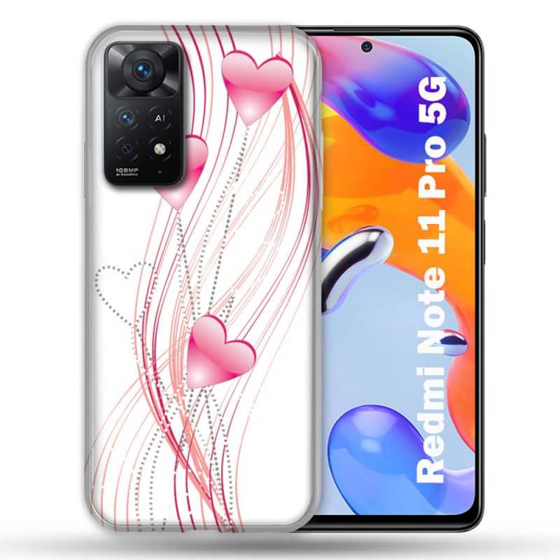 Coque Pour Xiaomi Redmi Note 11 Pro / 11 Pro 5G Amour Coeur Rose Montant sur Blanc