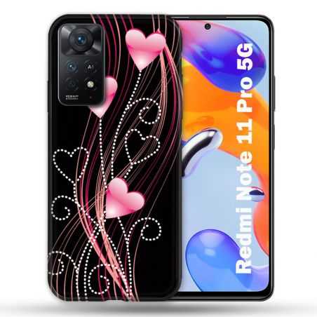 Coque Pour Xiaomi Redmi Note 11 Pro / 11 Pro 5G Amour Coeur Rose Montant sur Noir