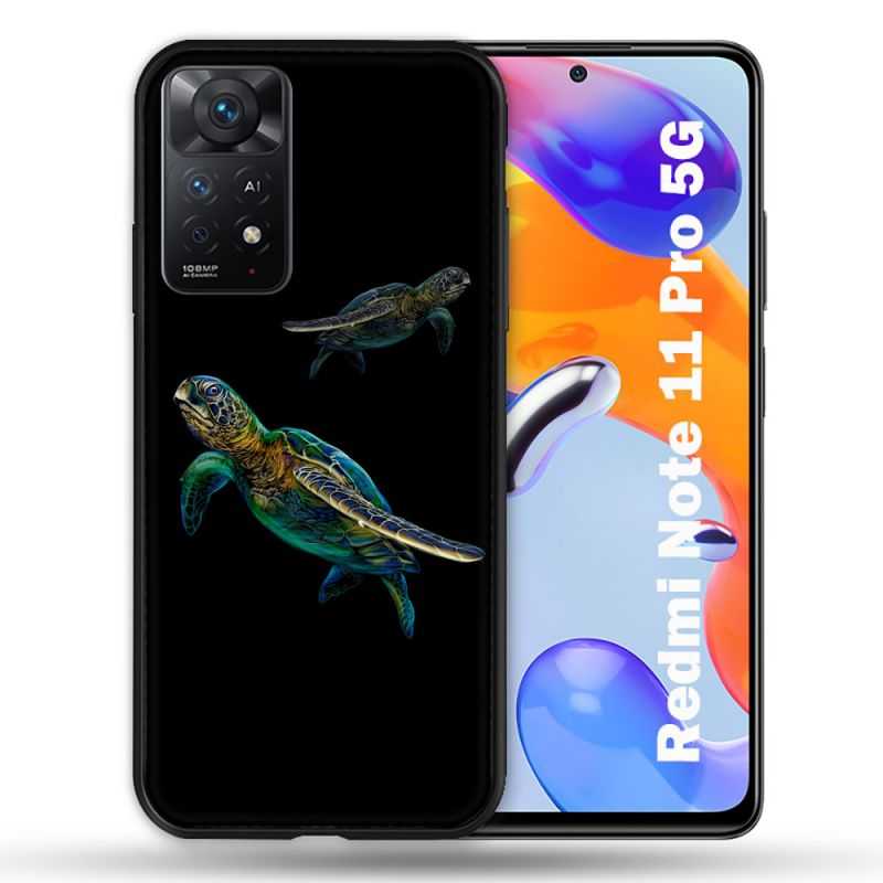 Coque Pour Xiaomi Redmi Note 11 Pro / 11 Pro 5G Animal Tortue Noire multicolore