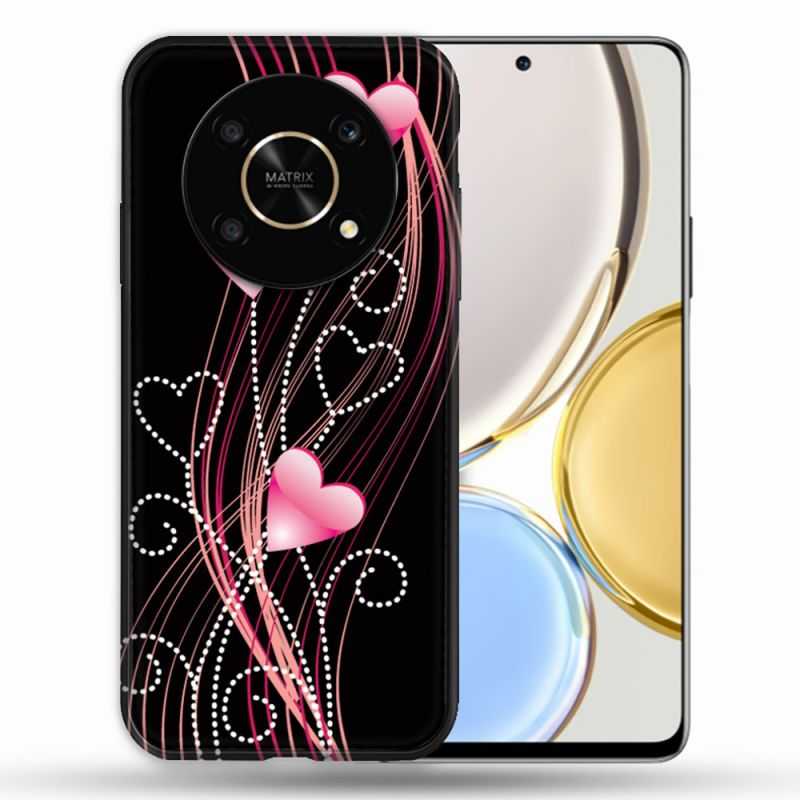 Coque Pour Honor Magic 4 Lite Amour Coeur Rose Montant sur Noir