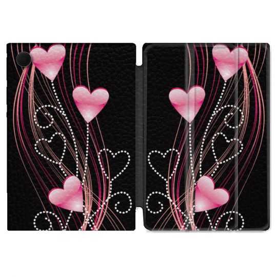 Housse Smart Cover Pour Samsung Galaxy Tab A8 (2022) 10.5 Amour Coeur Rose Montant sur Noir