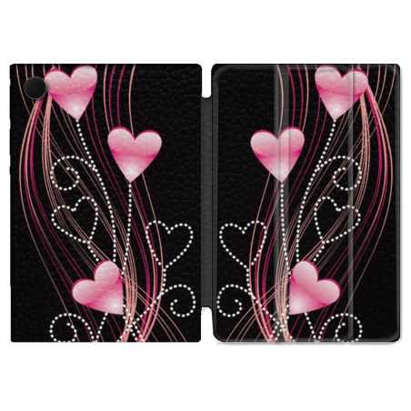 Housse Smart Cover Pour Samsung Galaxy Tab A8 (2022) 10.5 Amour Coeur Rose Montant sur Noir