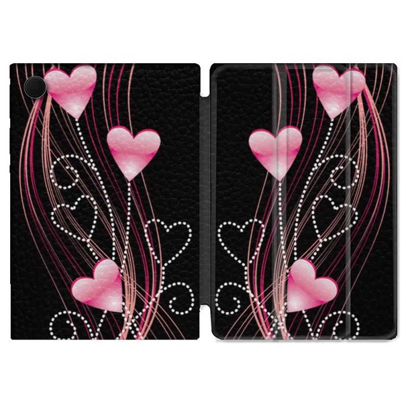 Housse Smart Cover Pour Samsung Galaxy Tab A8 (2022) 10.5 Amour Coeur Rose Montant sur Noir