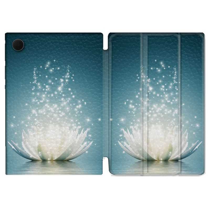 Housse Smart Cover Pour Samsung Galaxy Tab A8 (2022) 10.5 Fleur Lotus Blanc