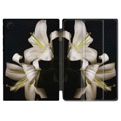 Housse Smart Cover Pour Samsung Galaxy Tab A8 (2022) 10.5 Fleur Lys Noir