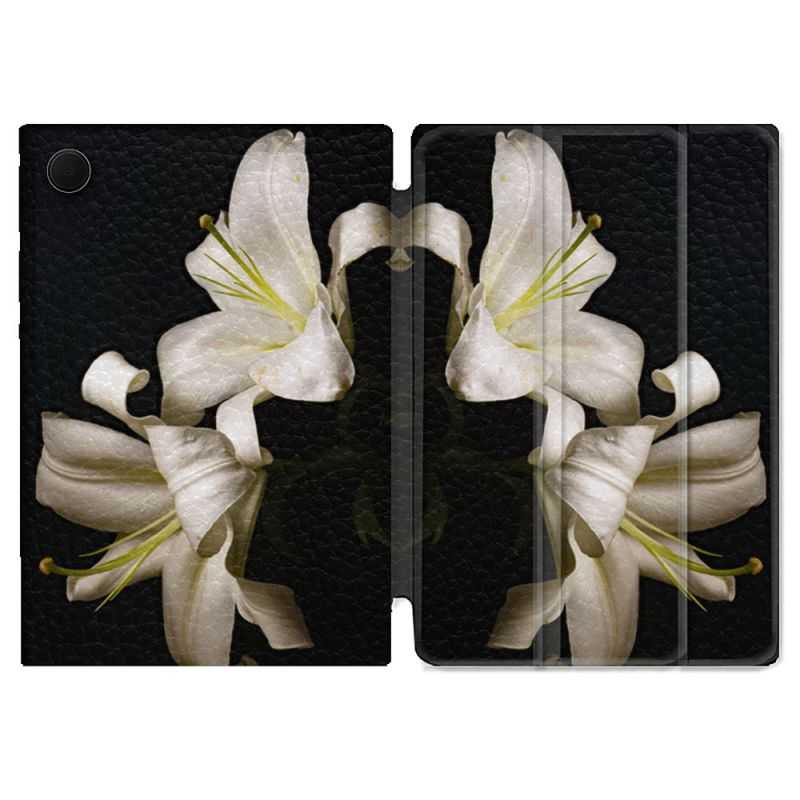 Housse Smart Cover Pour Samsung Galaxy Tab A8 (2022) 10.5 Fleur Lys Noir