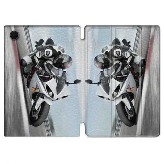 Housse Smart Cover Pour Samsung Galaxy Tab A8 (2022) 10.5 Moto Course GP Blanche