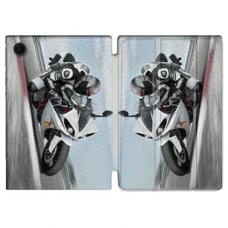 Housse Smart Cover Pour Samsung Galaxy Tab A8 (2022) 10.5 Moto Course GP Blanche