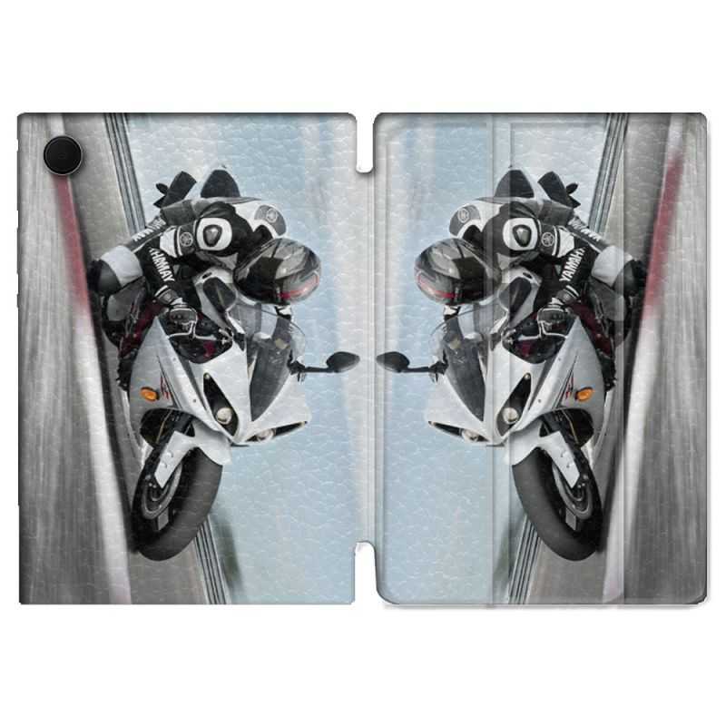 Housse Smart Cover Pour Samsung Galaxy Tab A8 (2022) 10.5 Moto Course GP Blanche
