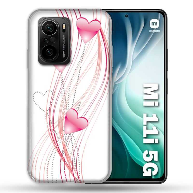 Coque Pour Xiaomi Mi 11i 5G Amour Coeur Rose Montant sur Blanc