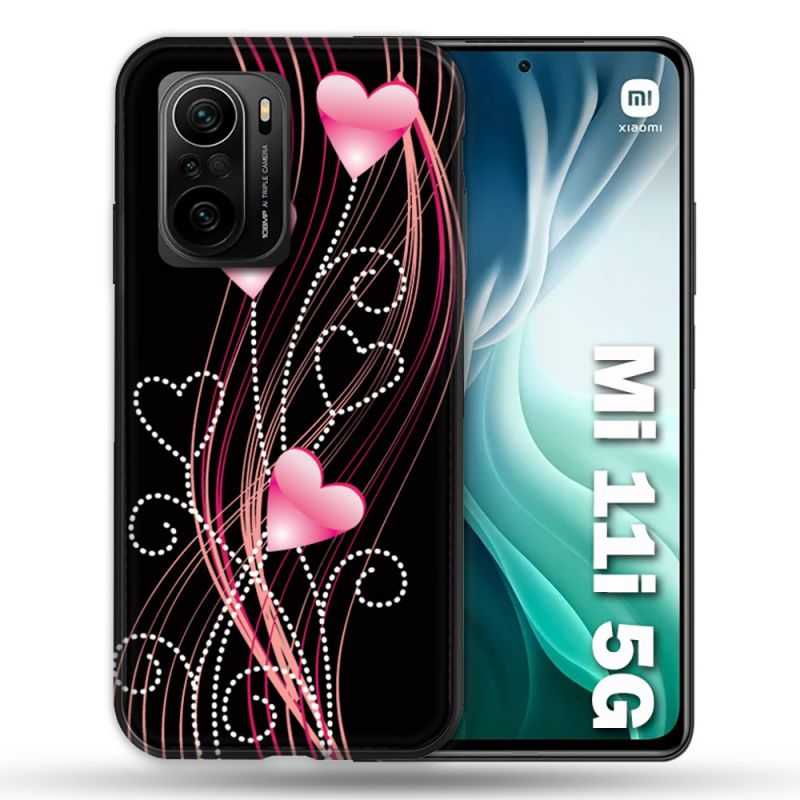 Coque Pour Xiaomi Mi 11i 5G Amour Coeur Rose Montant sur Noir