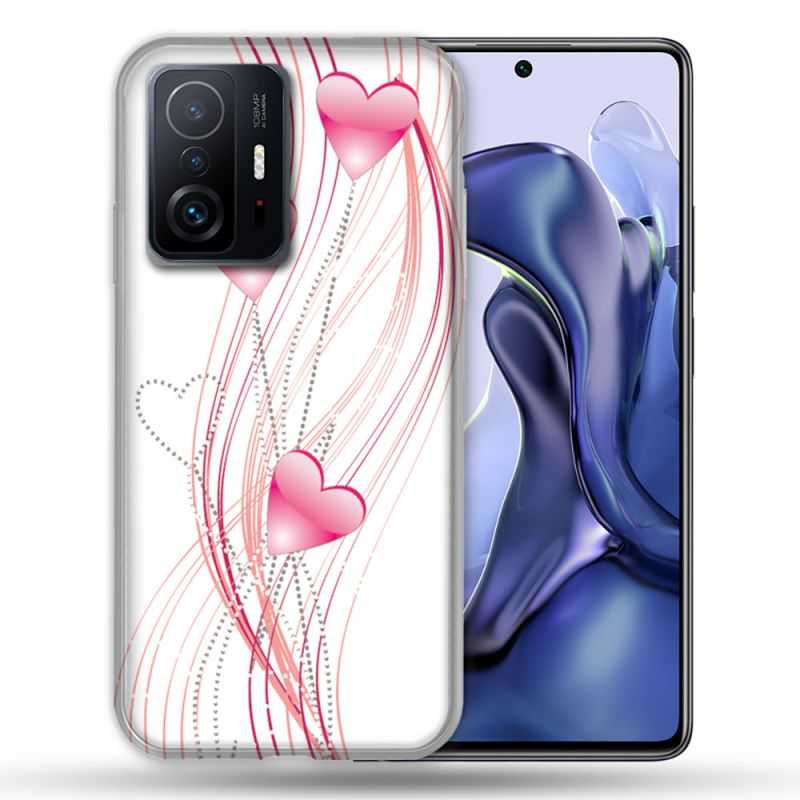 Coque Pour Xiaomi 11T / 11T Pro Amour Coeur Rose Montant sur Blanc