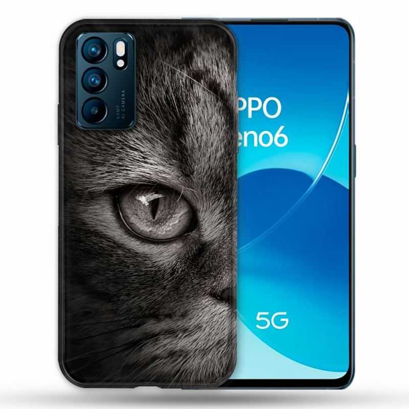 Coque Pour Oppo Reno 6 Animal Chat Gris