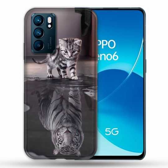 Coque Pour Oppo Reno 6 Animal Chat Reflet