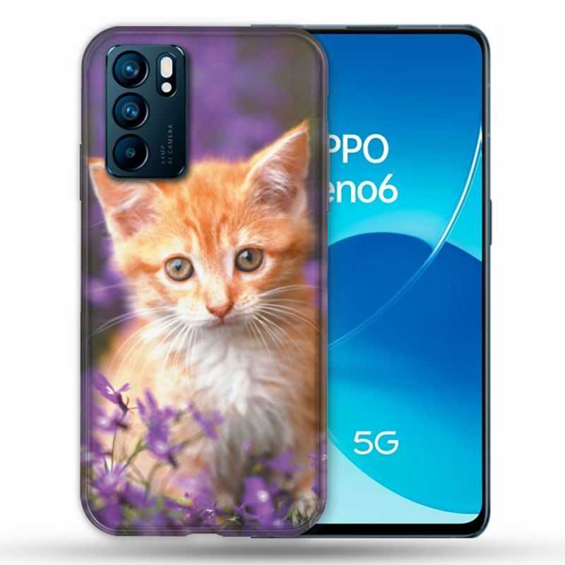Coque Pour Oppo Reno 6 Animal Chat Violet