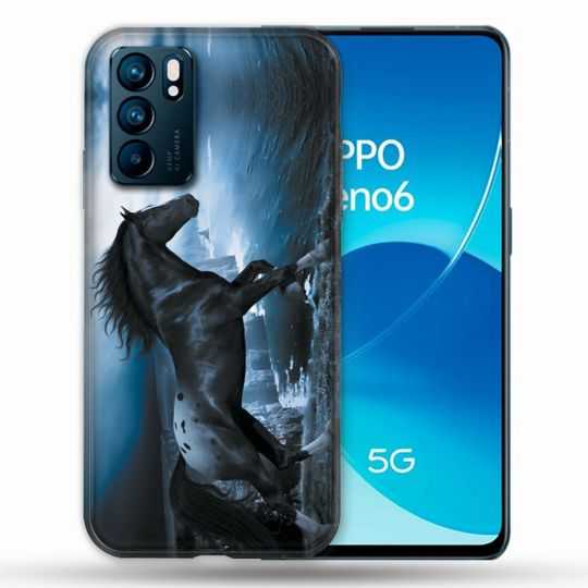 Coque Pour Oppo Reno 6 Animal Cheval Noir