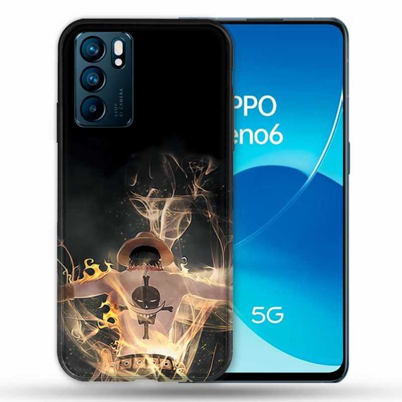 Coque Pour Oppo Reno 6 Manga One Piece Ace Noir