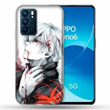 Coque Pour Oppo Reno 6 Manga Tokyo Ghoul Kaneki Blanc