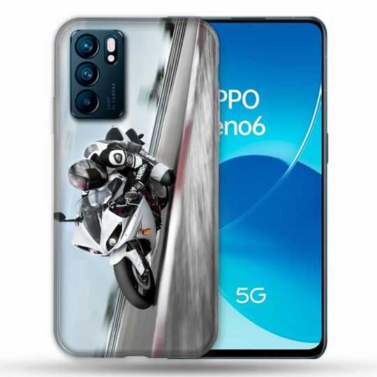 Coque Pour Oppo Reno 6 Moto Course GP Blanche