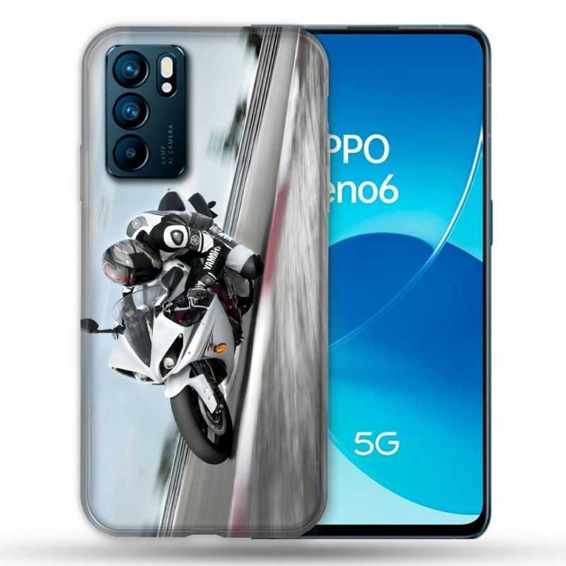 Coque Pour Oppo Reno 6 Moto Course GP Blanche
