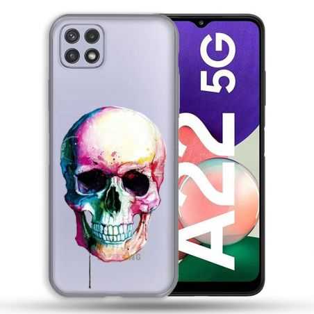 Coque Transparente Pour Samsung Galaxy A22 5G Skull Head Crane Colore