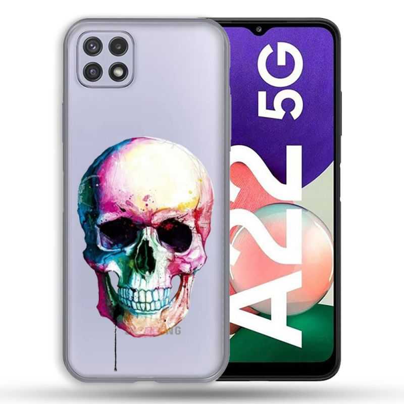Coque Transparente Pour Samsung Galaxy A22 5G Skull Head Crane Colore