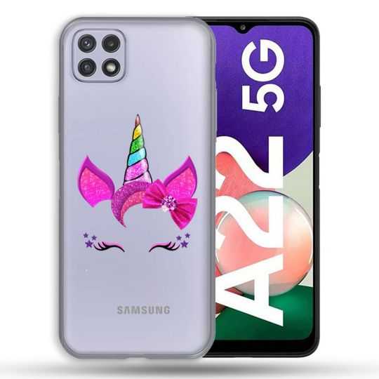 Coque Transparente Pour Samsung Galaxy A22 5G Licorne Paillette