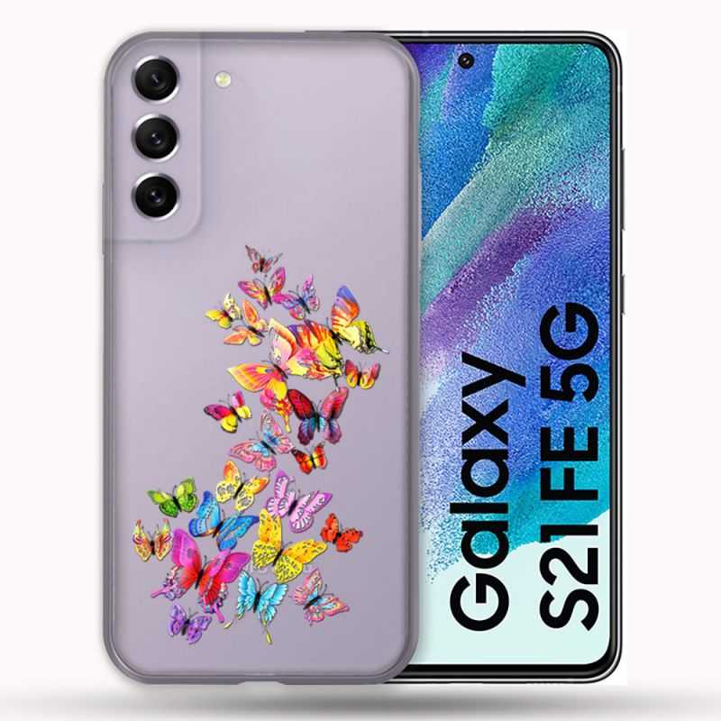 Coque Transparente Pour Samsung Galaxy S21 FE Papillon Multicolore