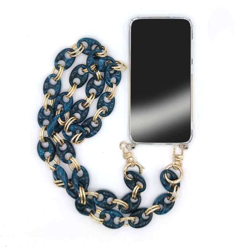 Coque Transparente Pour Samsung Galaxy A03 avec Lanière / Bandoulière téléphone Anneaux Bleu et Or