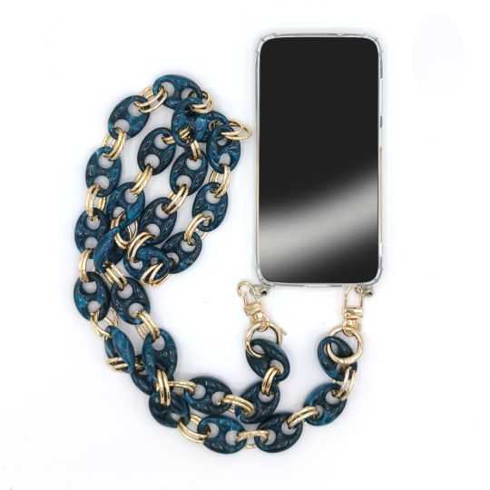 Coque Transparente Pour Samsung Galaxy S22 avec Lanière / Bandoulière téléphone Anneaux Bleu et Or