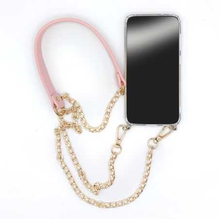 Coque Transparente Pour Xiaomi Mi 11i 5G avec Lanière / Bandoulière téléphone Chaine et Cuir Rose