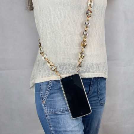 Coque Transparente Pour Iphone 13 Pro avec Lanière / Bandoulière téléphone Anneaux Marbre Blanc Marron