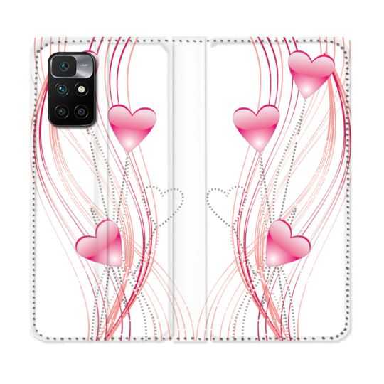 Housse Cuir Portefeuille Pour Xiaomi Redmi 10 Amour Coeur Rose Montant sur Blanc