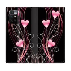 Housse Cuir Portefeuille Pour Xiaomi Redmi 10 Amour Coeur Rose Montant sur Noir