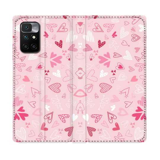 Housse Cuir Portefeuille Pour Xiaomi Redmi 10 Amour Ptis Coeurs