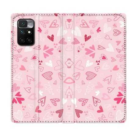 Housse Cuir Portefeuille Pour Xiaomi Redmi 10 Amour Ptis Coeurs