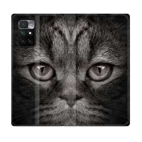 Housse Cuir Portefeuille Pour Xiaomi Redmi 10 Animal Chat Gris