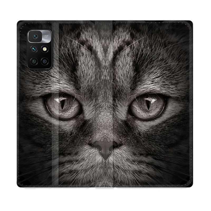 Housse Cuir Portefeuille Pour Xiaomi Redmi 10 Animal Chat Gris