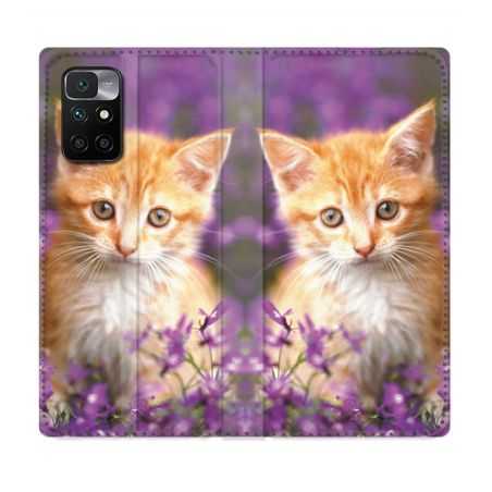Housse Cuir Portefeuille Pour Xiaomi Redmi 10 Animal Chat Violet