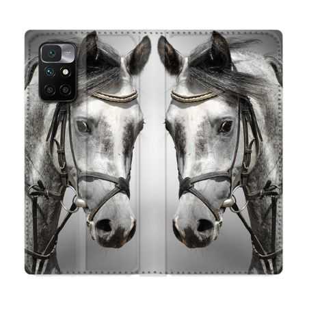 Housse Cuir Portefeuille Pour Xiaomi Redmi 10 Animal Cheval Blanc