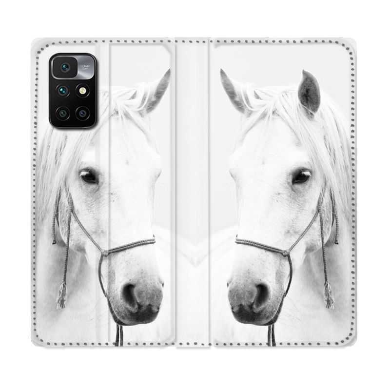 Housse Cuir Portefeuille Pour Xiaomi Redmi 10 Animal Cheval Cristal