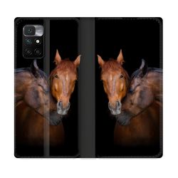 Housse Cuir Portefeuille Pour Xiaomi Redmi 10 Animal Cheval Marron