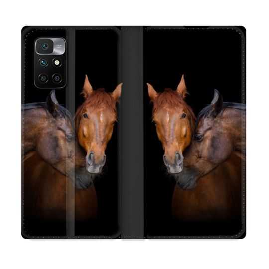 Housse Cuir Portefeuille Pour Xiaomi Redmi 10 Animal Cheval Marron
