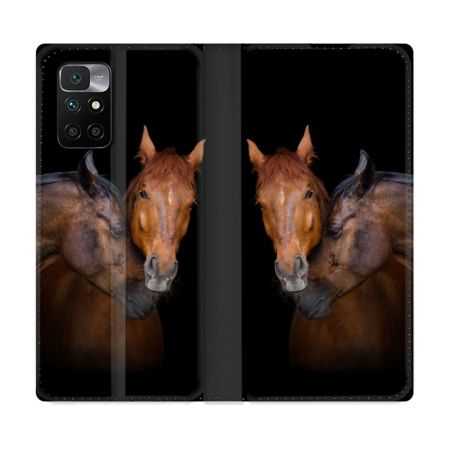 Housse Cuir Portefeuille Pour Xiaomi Redmi 10 Animal Cheval Marron