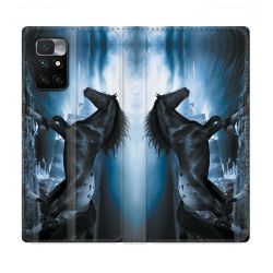 Housse Cuir Portefeuille Pour Xiaomi Redmi 10 Animal Cheval Noir