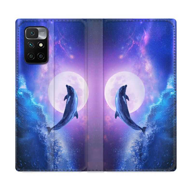 Housse Cuir Portefeuille Pour Xiaomi Redmi 10 Animal Dauphin Vague
