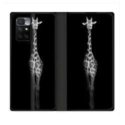 Housse Cuir Portefeuille Pour Xiaomi Redmi 10 Animal Girafe Noire
