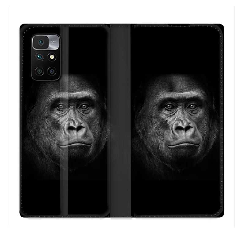 Housse Cuir Portefeuille Pour Xiaomi Redmi 10 Animal Gorille Noir