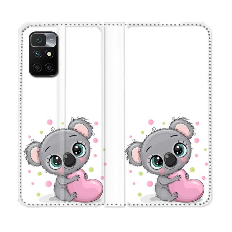 Housse Cuir Portefeuille Pour Xiaomi Redmi 10 Animal Koala Cœur