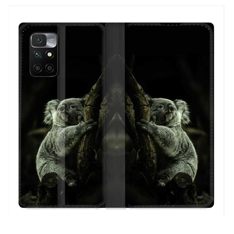 Housse Cuir Portefeuille Pour Xiaomi Redmi 10 Animal Koala Noir
